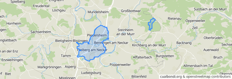 Mapa de ubicacion de Vereinbarte Verwaltungsgemeinschaft der Stadt Freiberg am Neckar.