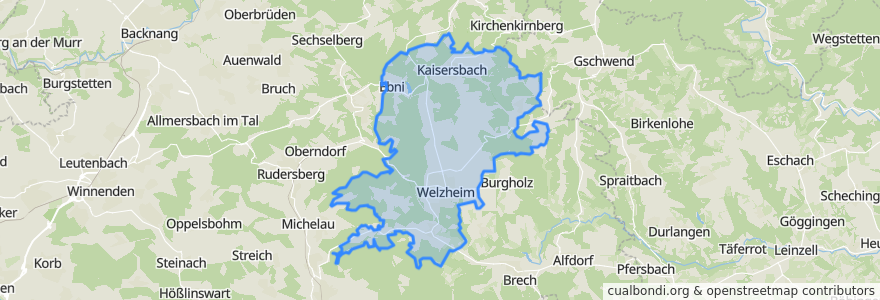 Mapa de ubicacion de Vereinbarte Verwaltungsgemeinschaft der Stadt Welzheim.