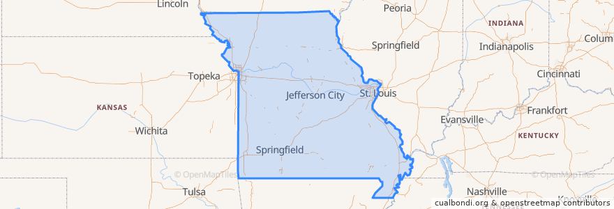 Mapa de ubicacion de Missouri.