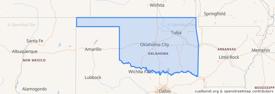 Mapa de ubicacion de Oklahoma.