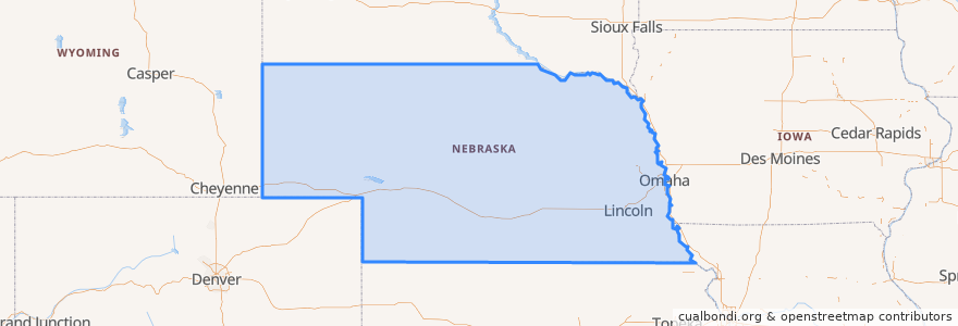 Mapa de ubicacion de Nebraska.