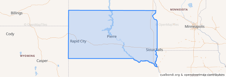 Mapa de ubicacion de South Dakota.