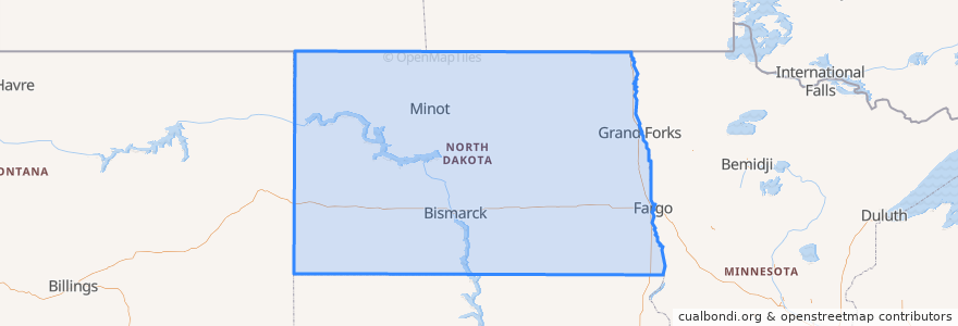 Mapa de ubicacion de North Dakota.