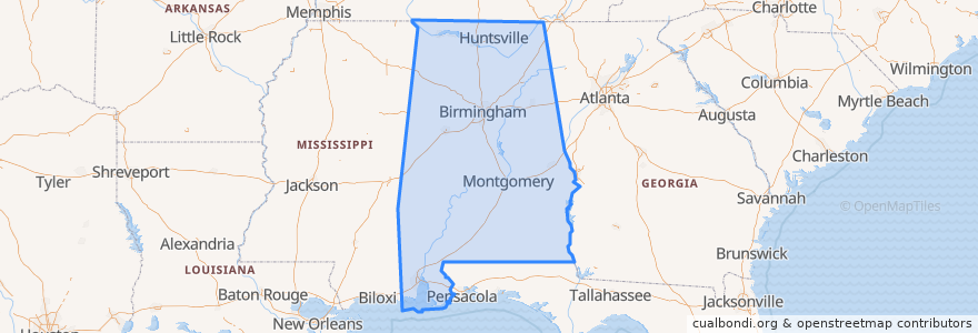 Mapa de ubicacion de Alabama.