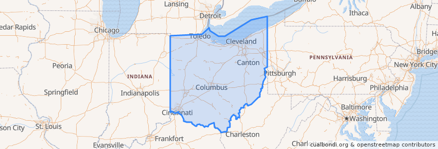 Mapa de ubicacion de Ohio.