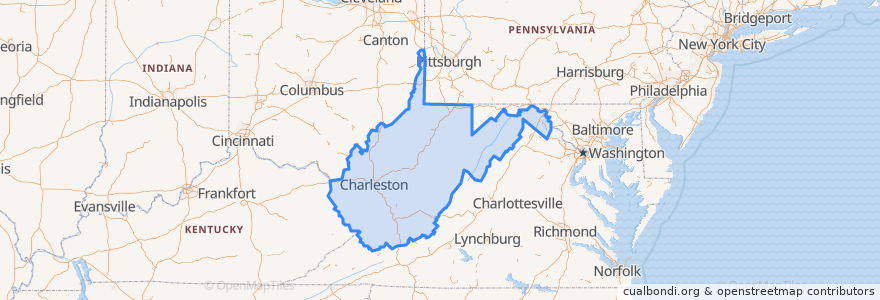 Mapa de ubicacion de West Virginia.