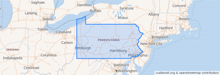 Mapa de ubicacion de Pennsylvania.