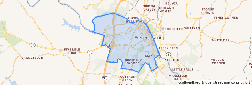Mapa de ubicacion de Fredericksburg City.