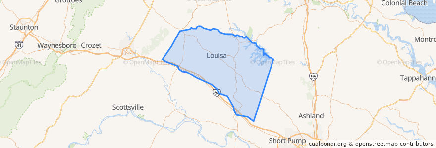 Mapa de ubicacion de Louisa County.