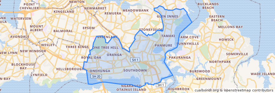 Mapa de ubicacion de Maungakiekie-Tāmaki.