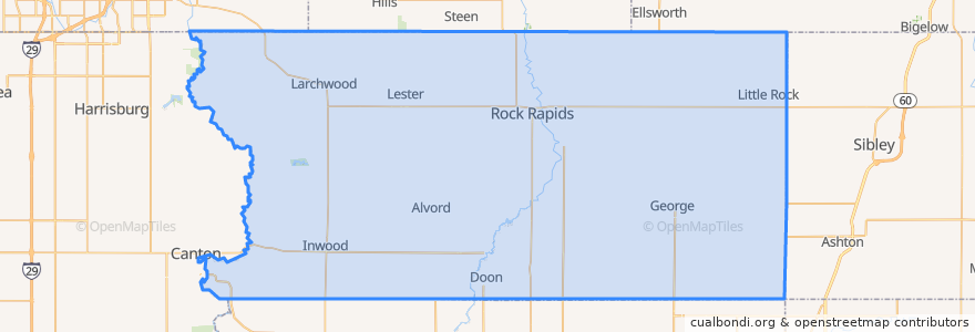 Mapa de ubicacion de Lyon County.