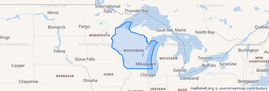 Mapa de ubicacion de Wisconsin.