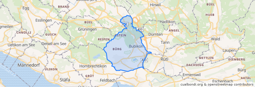 Mapa de ubicacion de Bubikon.