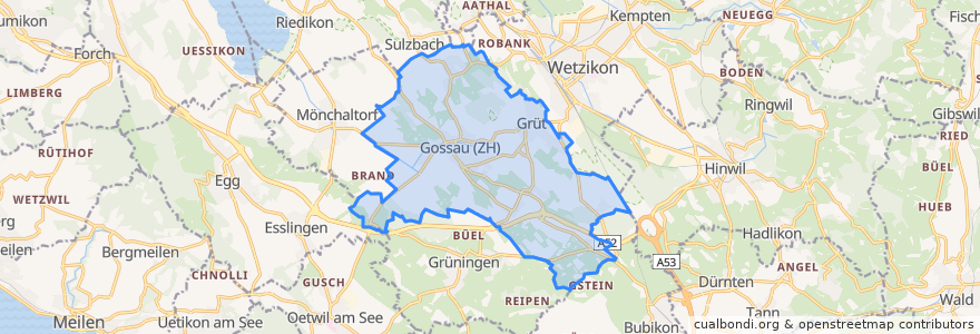 Mapa de ubicacion de Gossau (ZH).