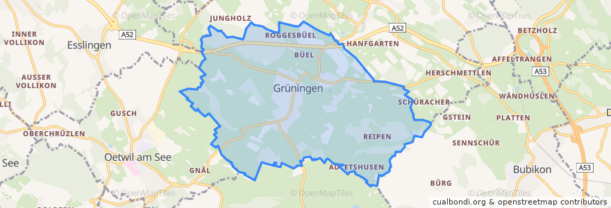 Mapa de ubicacion de Grüningen.