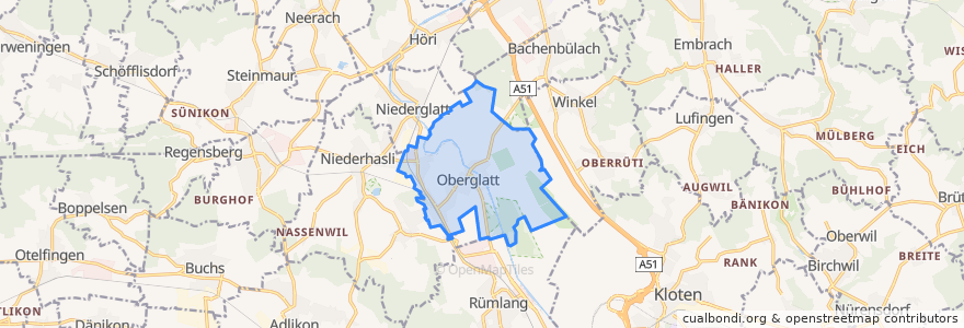 Mapa de ubicacion de Oberglatt.