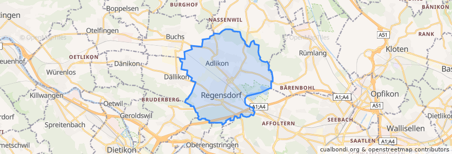 Mapa de ubicacion de Regensdorf.