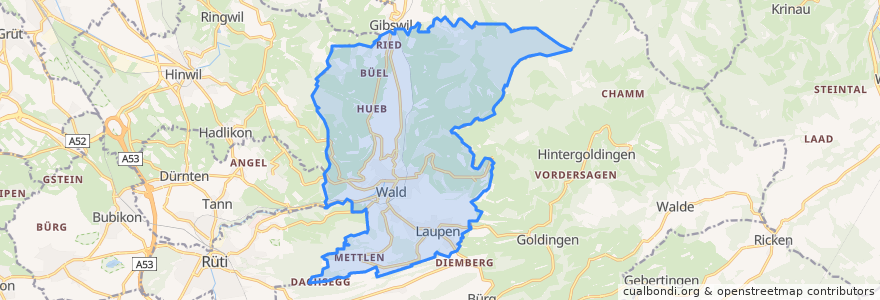 Mapa de ubicacion de Wald (ZH).