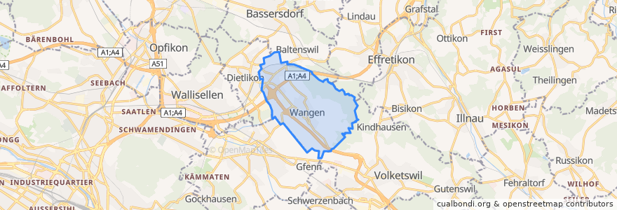 Mapa de ubicacion de Wangen-Brüttisellen.