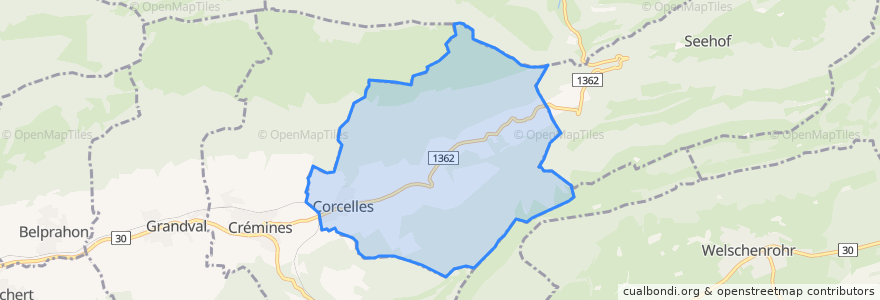 Mapa de ubicacion de Corcelles (BE).