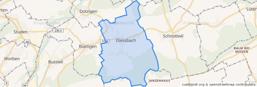 Mapa de ubicacion de Diessbach bei Büren.