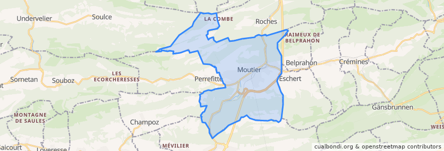 Mapa de ubicacion de Moutier.