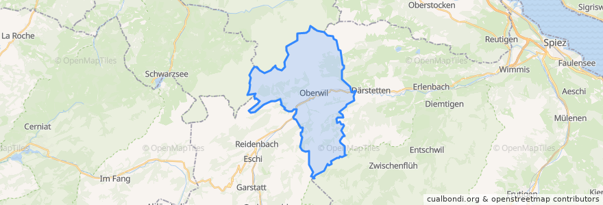 Mapa de ubicacion de Oberwil im Simmental.