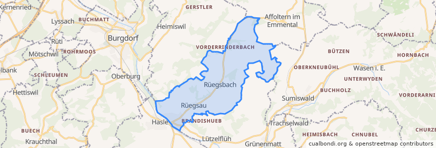 Mapa de ubicacion de Rüegsau.