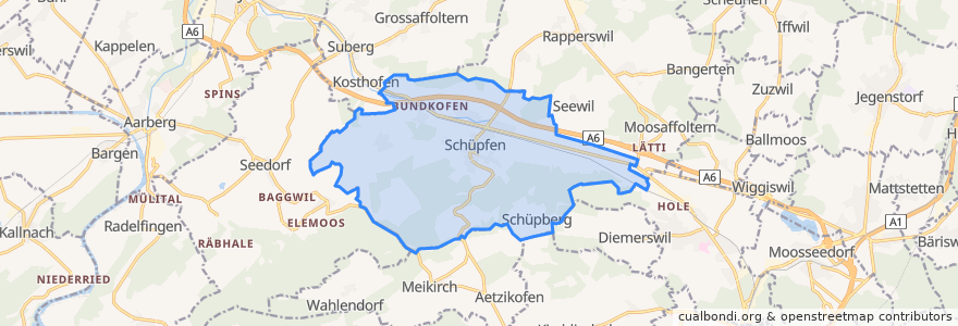 Mapa de ubicacion de Schüpfen.