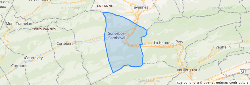 Mapa de ubicacion de Sonceboz-Sombeval.