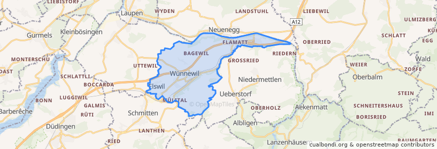 Mapa de ubicacion de Wünnewil-Flamatt.