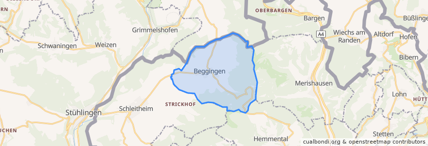 Mapa de ubicacion de Beggingen.