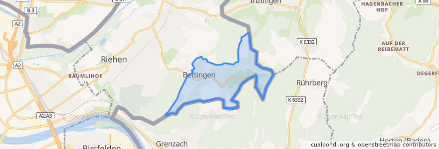 Mapa de ubicacion de Bettingen.