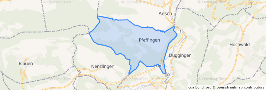 Mapa de ubicacion de Pfeffingen.