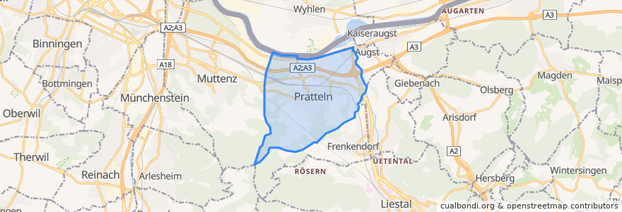 Mapa de ubicacion de Pratteln.