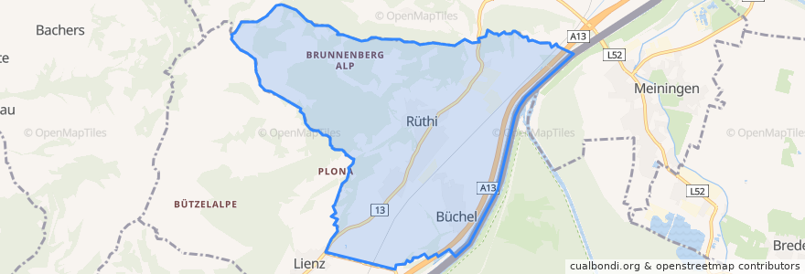 Mapa de ubicacion de Rüthi (SG).