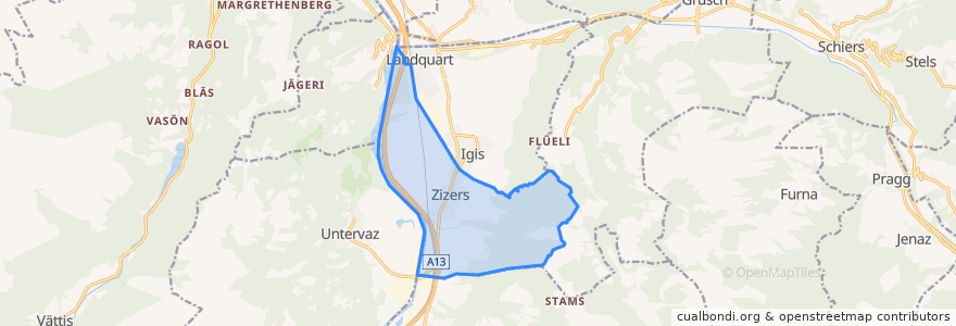 Mapa de ubicacion de Zizers.