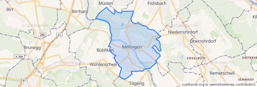 Mapa de ubicacion de Mellingen.