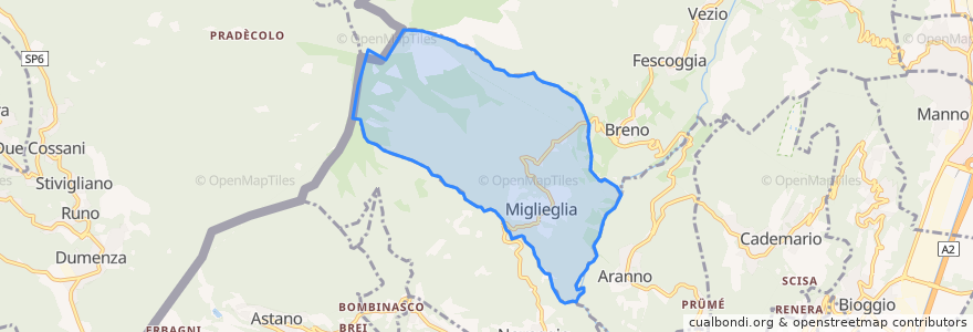 Mapa de ubicacion de Miglieglia.