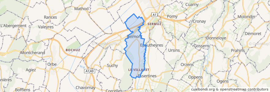 Mapa de ubicacion de Belmont-sur-Yverdon.