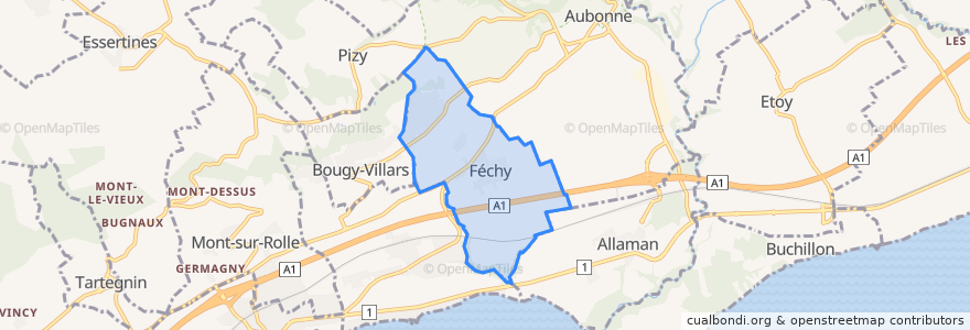 Mapa de ubicacion de Féchy.