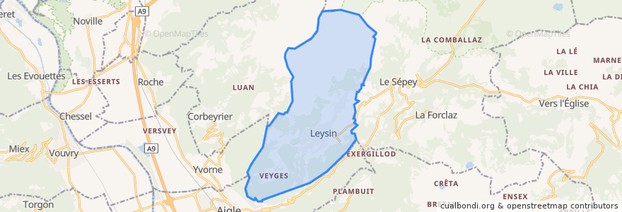 Mapa de ubicacion de Leysin.