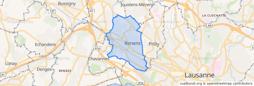 Mapa de ubicacion de Renens.