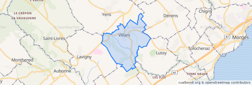 Mapa de ubicacion de Villars-sous-Yens.