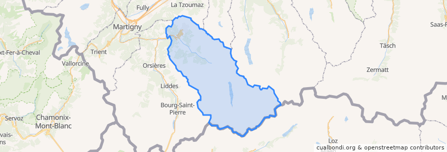 Mapa de ubicacion de Val de Bagnes.