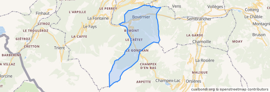 Mapa de ubicacion de Bovernier.