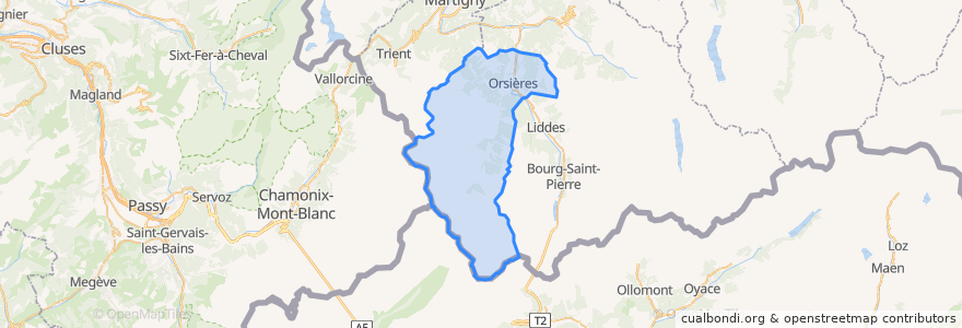 Mapa de ubicacion de Orsières.