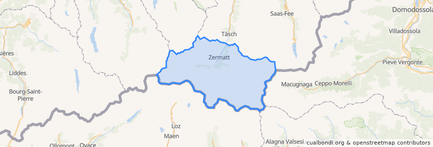 Mapa de ubicacion de Zermatt.