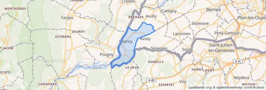 Mapa de ubicacion de Chancy.