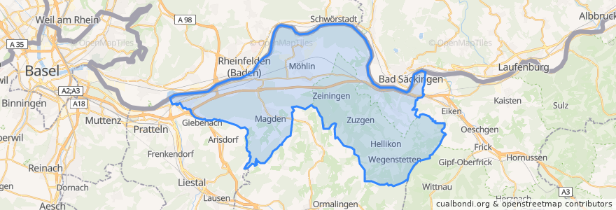 Mapa de ubicacion de Bezirk Rheinfelden.